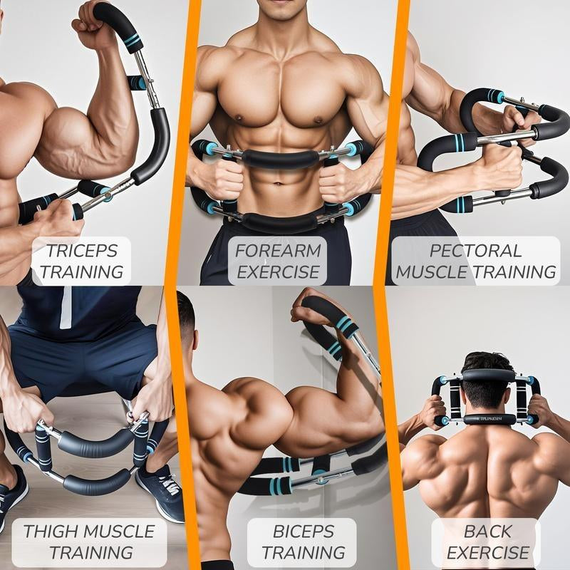 【NEW Version】2025 Pro Adjustable Arm&Chest Muscle Trainer for Men-Detachable Stainless Fitness Tool with Blue Grips, Ideal for Beginners and Enthusiasts, Black, Strength Training Accessory | Adjustable Resistance | Anti-Slip Grips, Home Workout Equipment