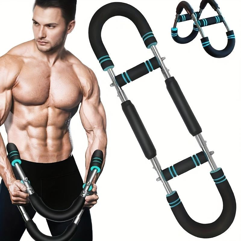 【NEW Version】2025 Pro Adjustable Arm&Chest Muscle Trainer for Men-Detachable Stainless Fitness Tool with Blue Grips, Ideal for Beginners and Enthusiasts, Black, Strength Training Accessory | Adjustable Resistance | Anti-Slip Grips, Home Workout Equipment