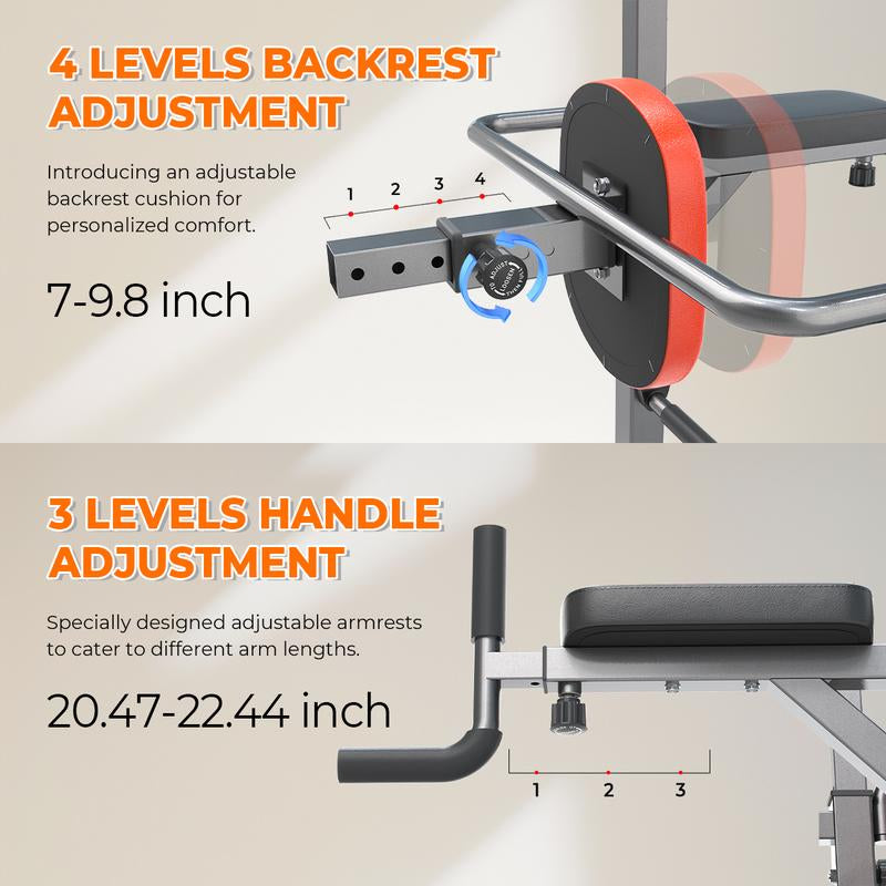 Relifesports Adjustable Power Tower Workout Station Dip Station Pull up Leg Press for Home Gym Strength Training Fitness Equipment 450LBS