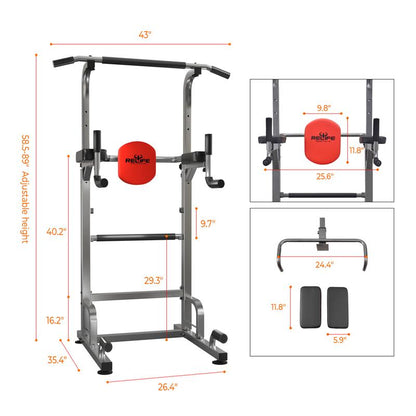 Relifesports Adjustable Power Tower Workout Station Dip Station Pull up Leg Press for Home Gym Strength Training Fitness Equipment 450LBS