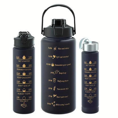 Gradient Water Bottle 3 Pcs Set with Motivational Time Marker & Leak Proof Flip Top Lid for School, Fitness Enthusiasts & Indoor Outdoor Activities