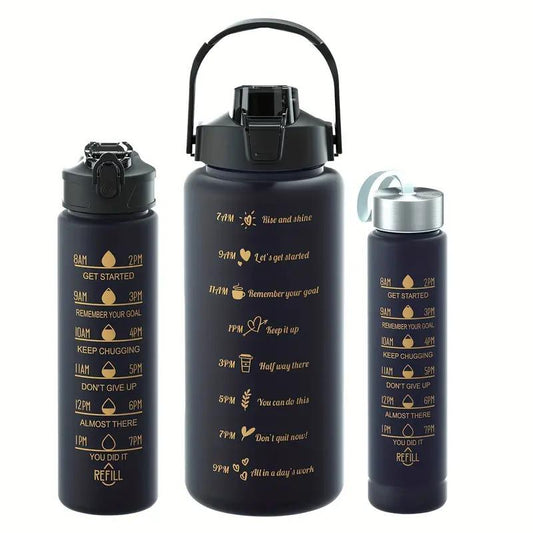 Gradient Water Bottle 3 Pcs Set with Motivational Time Marker & Leak Proof Flip Top Lid for School, Fitness Enthusiasts & Indoor Outdoor Activities