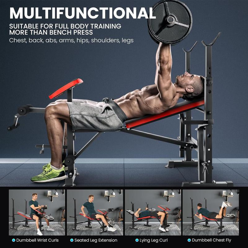 【Deals for You】600Lbs Adjustable Olympic Weight Bench Set with Preacher Curl & Leg Developer, Lifting Press Multifunctional Workout Station Incline Bench Press Full Body Workout