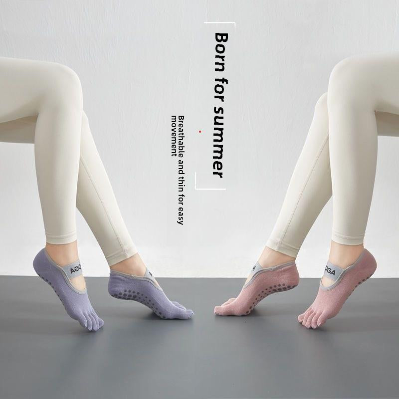 Roiii Yoga Socks for Women with Grips, Non-Slip Five Toe Socks for Clasped Pilates Socks for Ballet Pilates Barre Dance Barefoot Workouts Fitness（Roiiisky29）