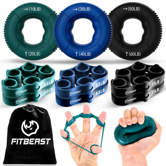 Fitbeast Grip Strength Trainer, Finger Exerciser, Forearm Strengthener 9-Piece Kit, Hand Grip Strengthener Targeted Strength