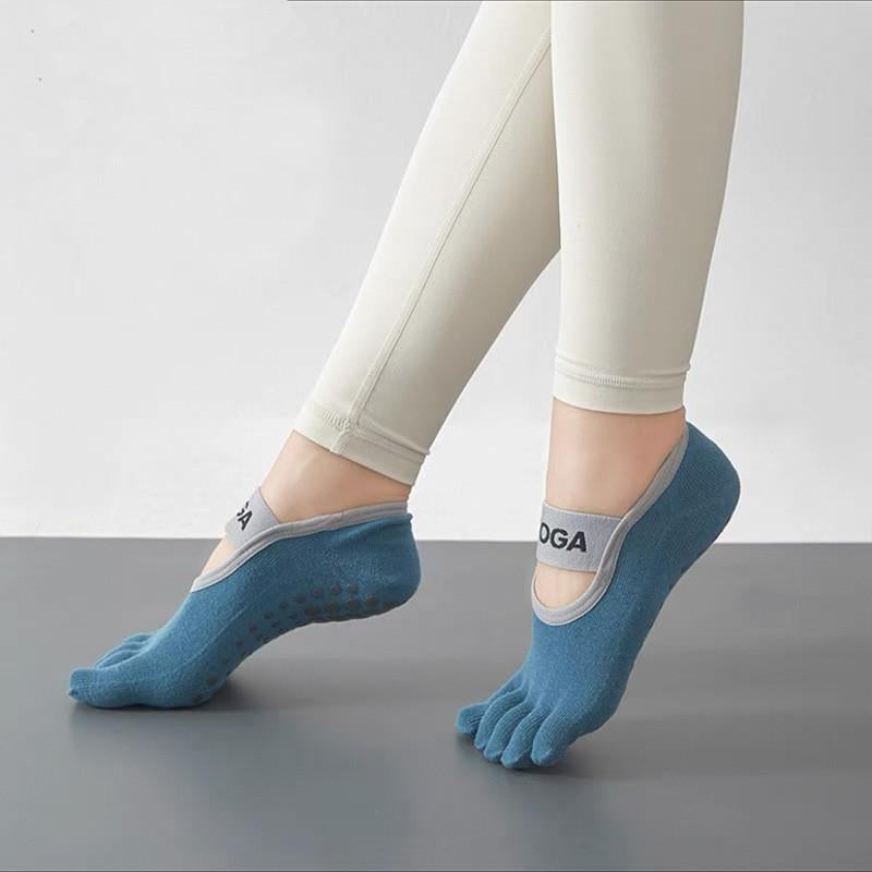 Roiii Yoga Socks for Women with Grips, Non-Slip Five Toe Socks for Clasped Pilates Socks for Ballet Pilates Barre Dance Barefoot Workouts Fitness（Roiiisky29）