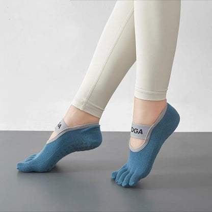 Roiii Yoga Socks for Women with Grips, Non-Slip Five Toe Socks for Clasped Pilates Socks for Ballet Pilates Barre Dance Barefoot Workouts Fitness（Roiiisky29）