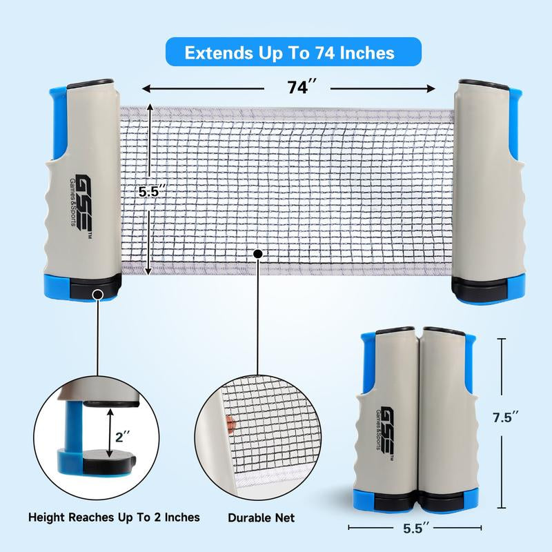Adjustable Retractable Ping Pong Net & Post for Any Tables (Grey/Black/Orange/Blue)