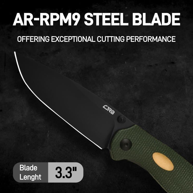 CJRB Aes Camping Folding Knife, Pocket Knife with 3.3"AR-RPM9 Steel Blade Mircarta Handle, EDC Knives for Camping, Survival and Fathersdaygift
