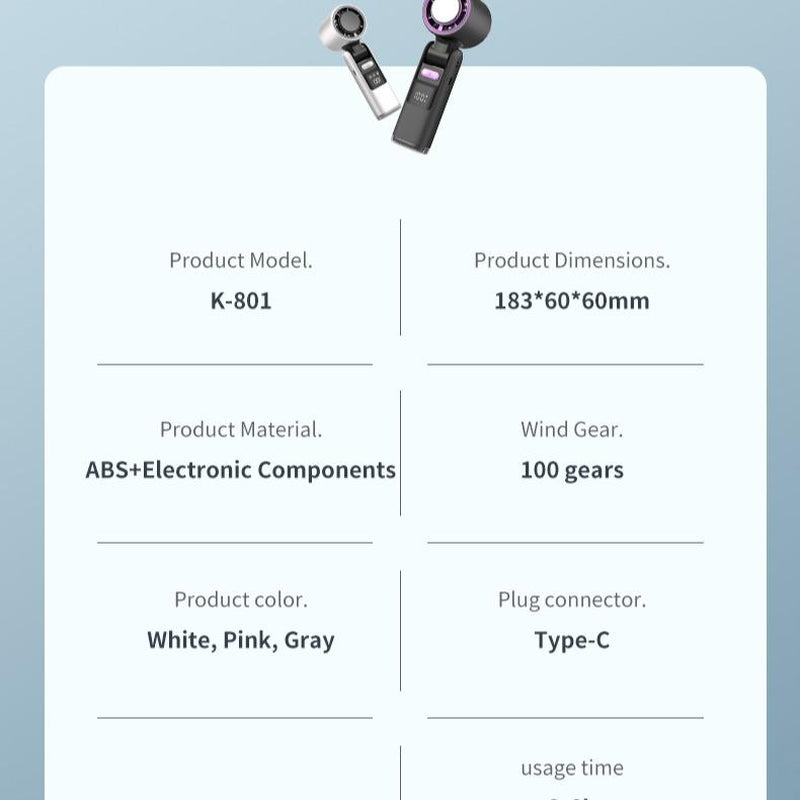 Portableairconditioner"3-In-1 Ice Cooling Portable Fan - USB Rechargeable, 10H Runtime, 100 Speeds with Ice Pad for Instant Chill, Ultra Quiet For