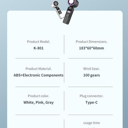 Portableairconditioner"3-In-1 Ice Cooling Portable Fan - USB Rechargeable, 10H Runtime, 100 Speeds with Ice Pad for Instant Chill, Ultra Quiet For