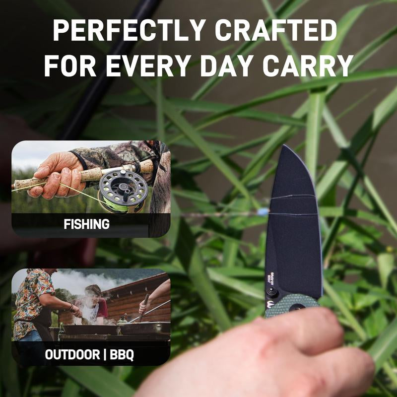 CJRB Aes Camping Folding Knife, Pocket Knife with 3.3"AR-RPM9 Steel Blade Mircarta Handle, EDC Knives for Camping, Survival and Fathersdaygift