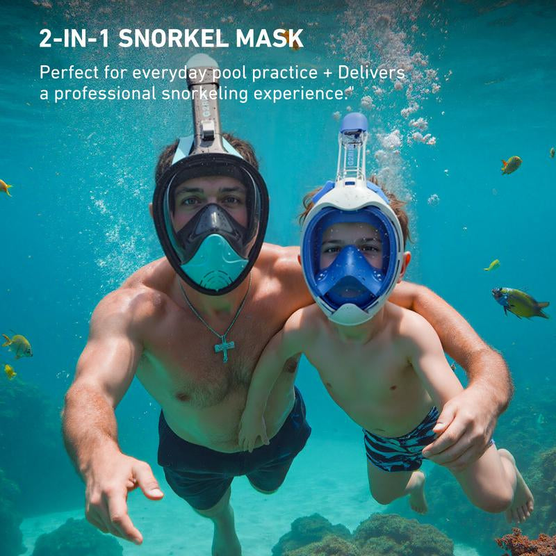 G2RISE Adults & Kids Snorkeling Set Gear, Full Face Snorkel Mask with Detachable Camera Mount, Safe Breathing, anti Fog anti Leak, with Swimming Earplug, Travel Friendly, Beginner Friendly