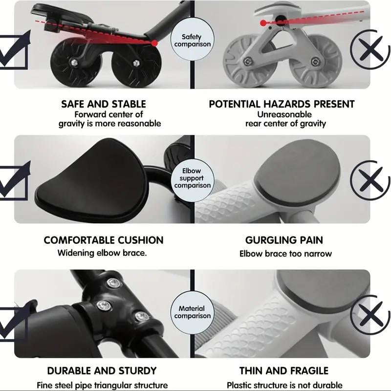 Ab Roller Wheel with Elbow Support & Automatic Rebound – Double-Wheel Core & Abs Exercise Roller + Knee Mat | ENDUROGEAR