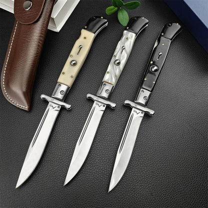 440C Stainless Steel Outdoor Folding Knife 4.1-Inch with Durable Shell Resin Handle Compact and Sharp for Camping Hiking