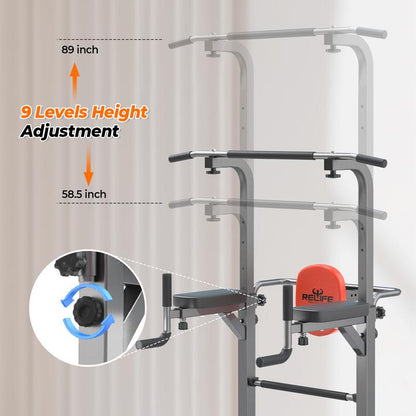 Relifesports Adjustable Power Tower Workout Station Dip Station Pull up Leg Press for Home Gym Strength Training Fitness Equipment 450LBS