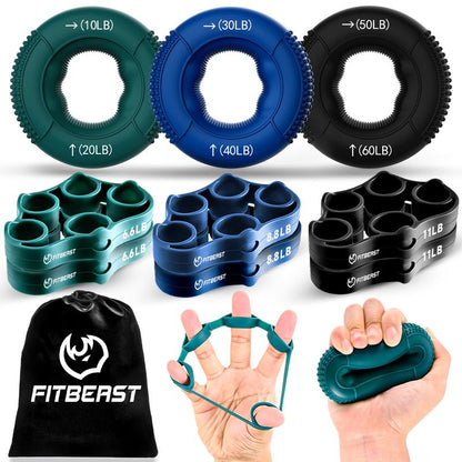 Fitbeast Grip Strength Trainer, Finger Exerciser, Forearm Strengthener 9-Piece Kit, Hand Grip Strengthener Targeted Strength