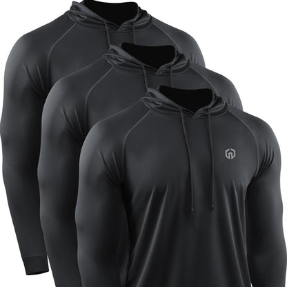 NELEUS Men'S 3 Pack Long Sleeve Drawstring Hoodie Athletic Shirts, Workout Hoodies