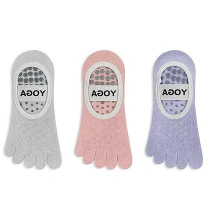 Roiii Yoga Socks for Women with Grips, Non-Slip Five Toe Socks for Clasped Pilates Socks for Ballet Pilates Barre Dance Barefoot Workouts Fitness（Roiiisky29）
