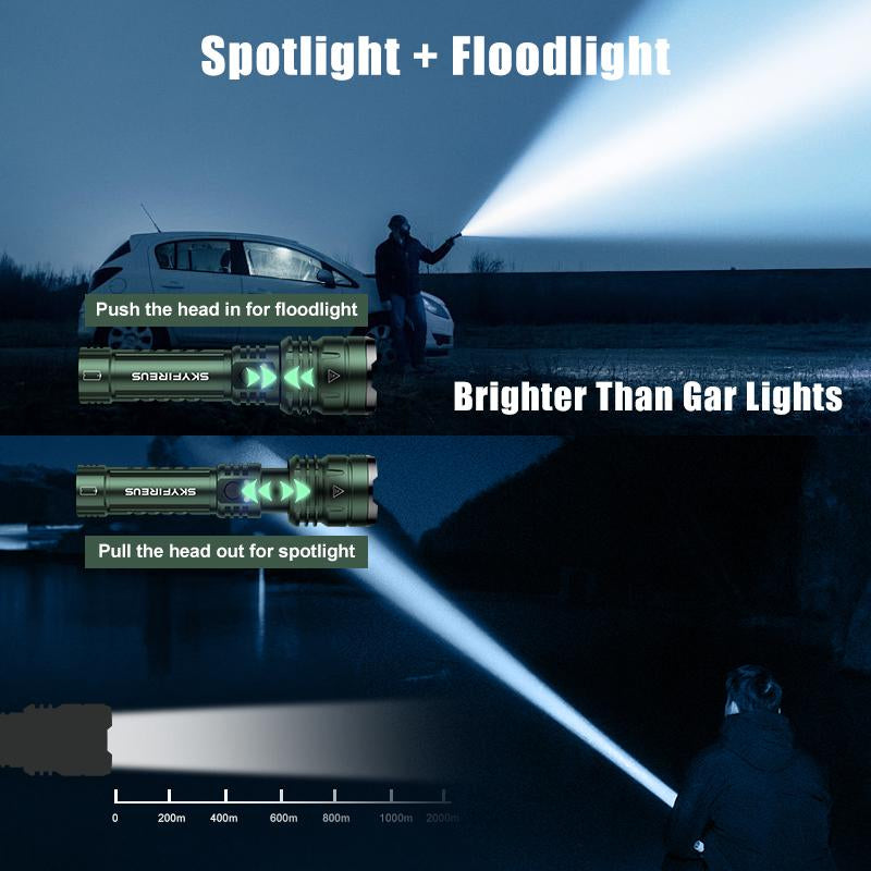 SKYFIRE 1376 LED Flashlight High Lumen Brightness, with Fire-Gathering Lens, Ultra-Bright and Rechargeable, Zoomable, Five Lighting Modes, Essential for Camping, Suitable for Outdoor and Home Use