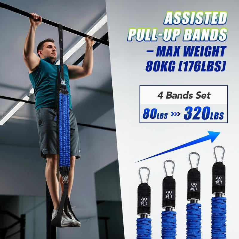 Alongsong Advanced Pull up Assist Bands Set Heavy-Duty Adjustable Weight Support 320Lbs Assistance Belt for Arm Chest Strength Training Equipment on Home Gym Outdoor Workout Stretch Bands Fitness Gear