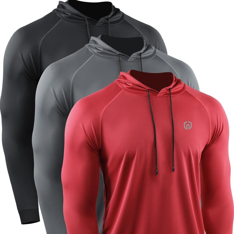 NELEUS Men'S 3 Pack Long Sleeve Drawstring Hoodie Athletic Shirts, Workout Hoodies