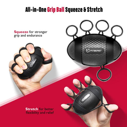 Fitbeast Grip Strength Trainer Kit, Pro Hand and Forearm Strengthener Kit - 6 Pack with Adjustable Resistance and Multi-Function Massage Balls for Hand Therapy, Grip Training, and Recovery