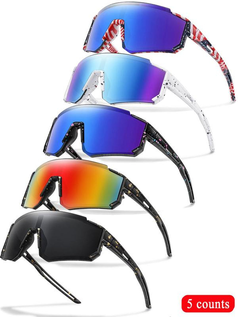 Unisex Random Pattern Polarized Cycling Sunglasses, 5 Counts/Set Uv Protection Outdoor Sports Sunglasses, Sports Eyewear for Men & Women, Suitable for Outdoor Sports, Mountain Bike Glasses, Cycling Goggles, Biking Sunglasses