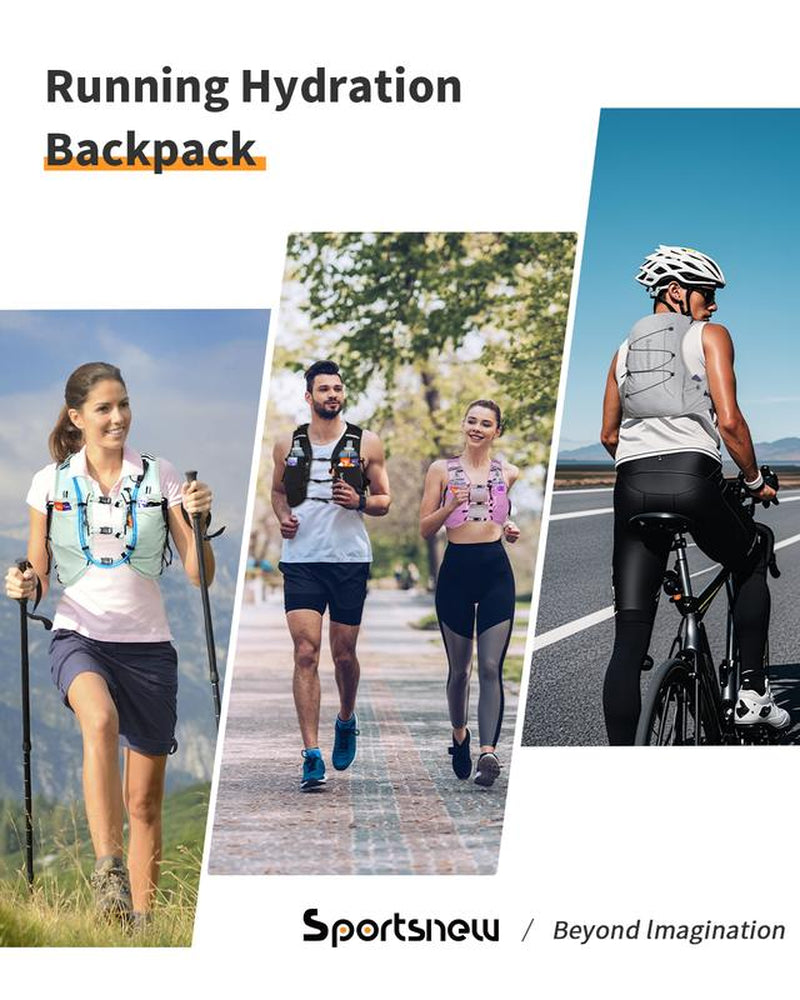 Sportsnew Running Vest for Women Men, Lightweight 10L Hydration Backpack with Waterproof Phone Pocket, 2L Water Bladder or 500Ml Soft Flasks, Breathable Pack for Hiking Trail Running Cycling Marathon Outdoor