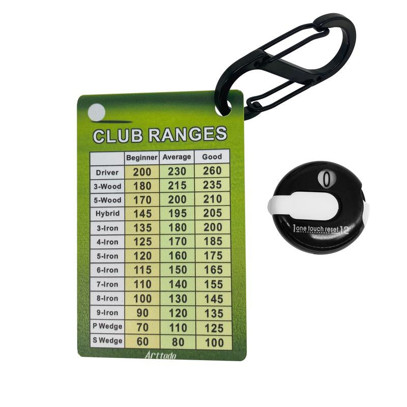 Arttodo Golf Club Range Chart Card & Golf Score Counter Clicker, Mini Golf Shot Stroke Counter, Mini Inch Range Card, Golf Accessories, Golf Gifts