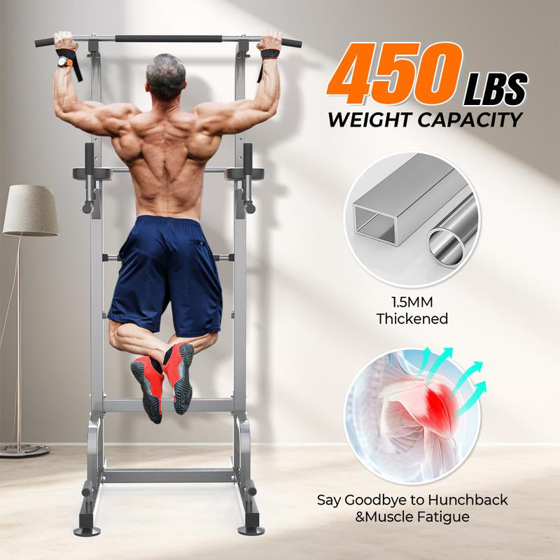 Relifesports Adjustable Power Tower Workout Station Dip Station Pull up Leg Press for Home Gym Strength Training Fitness Equipment 450LBS