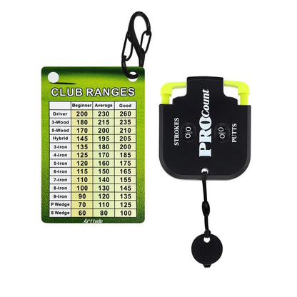 Arttodo Golf Club Range Chart Card & Golf Score Counter Clicker, Mini Golf Shot Stroke Counter, Mini Inch Range Card, Golf Accessories, Golf Gifts