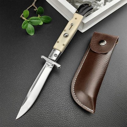 440C Stainless Steel Outdoor Folding Knife 4.1-Inch with Durable Shell Resin Handle Compact and Sharp for Camping Hiking