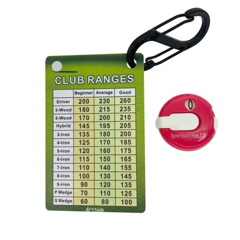 Arttodo Golf Club Range Chart Card & Golf Score Counter Clicker, Mini Golf Shot Stroke Counter, Mini Inch Range Card, Golf Accessories, Golf Gifts