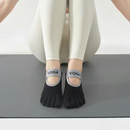 Roiii Yoga Socks for Women with Grips, Non-Slip Five Toe Socks for Clasped Pilates Socks for Ballet Pilates Barre Dance Barefoot Workouts Fitness（Roiiisky29）